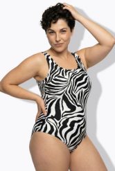 Damskie Kostium kąpielowy tygrysi wzór bez miękkich miseczek okrągły dekolt. Czarne kostiumy jednoczęściowe damskie Ulla Popken, plus size, bez wzorów, z elastanu, sportowe, plus size, do pływania. Za 159.99 zł.
