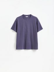 Bawełniany t-shirt boxy - fioletowy. Fioletowe t-shirty męskie Reserved, l, bez wzorów, z bawełny, bez kołnierzyka. Za 79.99 zł.
