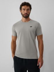4F T-shirt slim gładki męski - szary S. Szare t-shirty męskie 4f, m, bez wzorów, z bawełny, bez kołnierzyka. Za 59.99 zł.
