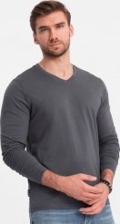Ombre Longsleeve męski bez nadruku z dekoltem w serek - grafitowy V4 OM-LSBL-0108 L. Szare bluzki z długim rękawem męskie Ombre, l, bez wzorów, bez kołnierzyka. Za 69.99 zł.