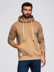 Męska bluza dresowa BASIC kangurka z kapturem - brązowa V2 B1674 XL. Brązowe bluzy męskie Ombre, m, bez wzorów, z dresówki, z kapturem. Za 236.00 zł.