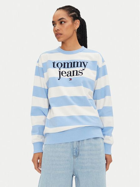 Tommy Jeans Bluza Ess Logo DW0DW19041 Niebieski Relaxed Fit. Niebieskie bluzy damskie Tommy Jeans, s, bez wzorów, z bawełny, bez kaptura. Za 269.99 zł.
