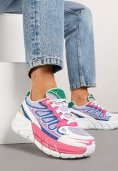 Fuksjowe Sneakersy Streetwearowe na Tłoczonej Platformie Tertewia. Czerwone obuwie sportowe damskie Renee, bez wzorów, z jeansu. Za 99.99 zł.