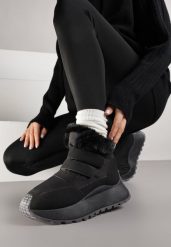 Czarne Sneakersy Śniegowce Vices z Futerkiem na Platformie Zapinane na Rzep Nelosena. Czarne śniegowce i trapery damskie Renee, z futra. Za 119.99 zł.