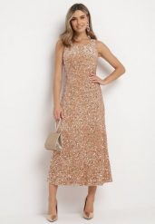 Szampańska Sukienka Maxi w Cekiny Jukrana. Żółte sukienki damskie Born2be, l, bez wzorów, bez kołnierzyka, bez ramiączek, maxi, rozkloszowane. Za 169.99 zł.