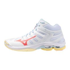 Damskie buty halowe Mizuno Wave Voltage. Białe obuwie sportowe damskie Mizuno, bez wzorów, z materiału, na fitness i siłownię, mizuno wave. Za 480.50 zł.
