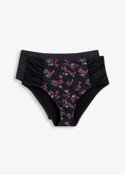 Figi bikini shape (2 pary), z poliamidu z recyklingu, silny stopień modelowania sylwetki. Czarne bikini damskie bonprix, bez wzorów. Za 95.98 zł.
