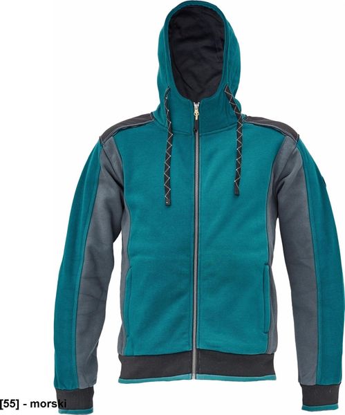 CERVA DAYBORO - męska bluza, kaptur, odblaskowe elementy, 55% bawełna, 45% poliester - morski L. Zielone bluzy męskie CERVA, l, bez wzorów, z bawełny, bez kaptura. Za 184.85 zł.