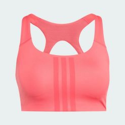 Biustonosz Optime Workout 3-Stripes Medium Support. Czerwone biustonosze Adidas, bez wzorów, z elastanu. Za 219.00 zł.