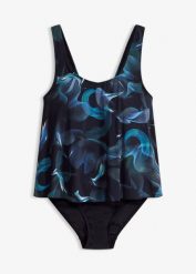Kostium kąpielowy w optyce tankini. Czarne kostiumy jednoczęściowe damskie bonprix, bez wzorów. Za 149.99 zł.
