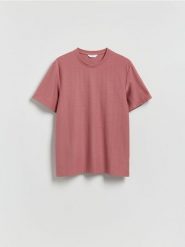 Strukturalny t-shirt regular - brudny róż. Czerwone t-shirty męskie Reserved, l, bez wzorów, z bawełny, bez kołnierzyka. Za 79.99 zł.