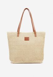 Beżowa Pleciona Torebka Plażowa Shopper Odelinea. Brązowe torebki shopper damskie Born2be, bez wzorów, eleganckie, bez dodatków. Za 59.99 zł.
