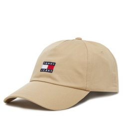 Czapka z daszkiem Tommy Jeans. Brązowe czapki i kapelusze męskie Tommy Jeans, bez wzorów, z jeansu. Za 89.99 zł.