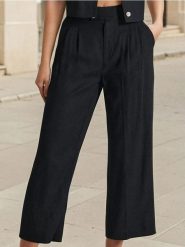 Spodnie culotte - czarny. Czarne spodnie materiałowe damskie Sinsay, l, bez wzorów, z materiału. Za 39.99 zł.