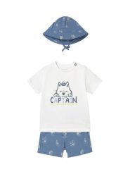 Mayoral Komplet t-shirt i spodenki 1655 Niebieski Regular Fit. Niebieskie szorty dla chłopców Mayoral, bez wzorów, z bawełny, bez ramiączek. Za 79.99 zł.