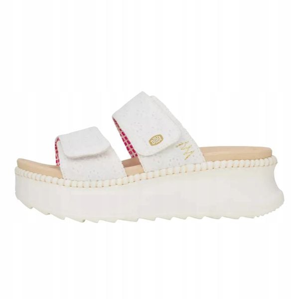 HEYDUDE Damskie Sandały Delray Slide Eyelet. Białe klapki damskie Hey dude, bez wzorów, z materiału, bez obcasa, bez zapięcia. Za 199.00 zł.