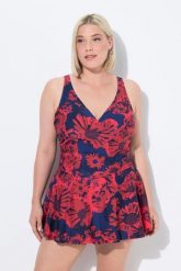 Damski Strój kąpielowy szorty kwiaty miękkie miseczki z recyklingu. Niebieskie kostiumy jednoczęściowe damskie Ulla Popken, plus size, bez wzorów, z elastanu, plus size, do pływania. Za 309.99 zł.