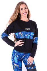 Bluza sportowa na fitness damska 2skin Logo Tropicana Czarna. Czarne bluzy sportowe damskie 2SkIN, l, z aplikacjami, z dresówki, bez kaptura, do biegania. Za 99.00 zł.