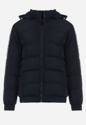 Granatowa Pikowana Kurtka ze Ściągaczami i Kieszeniami Sanchitta. Niebieskie kurtki męskie Born2be, l, bez wzorów, bez kaptura. Za 209.99 zł.