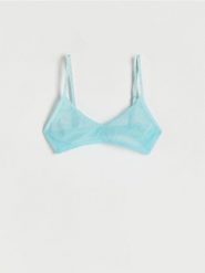 Miękki biustonosz z siateczki - niebieski. Niebieskie biustonosze Reserved, bez wzorów, z dzianiny. W wyprzedaży za 19.99 zł.