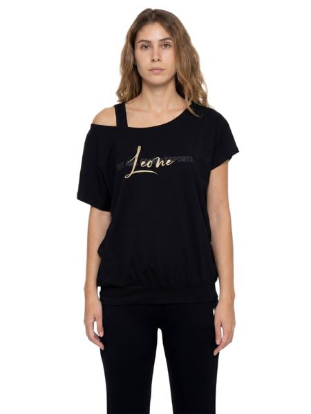Elegancka damska koszulka. Czarne koszulki sportowe damskie LEONE 1947 APPAREL, xs, bez wzorów, eleganckie, bez kołnierzyka. Za 126.26 zł.