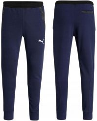 Spodnie męskie dresowe bawełniane Puma slim fit. Niebieskie spodnie sportowe męskie Puma, m, bez wzorów, z bawełny, na fitness i siłownię. Za 129.00 zł.