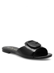 Eva Minge Klapki REGINE-SL2273-1 Czarny. Czarne klapki damskie Eva Minge, bez wzorów, z lakierowanej skóry, bez obcasa. Za 239.99 zł.
