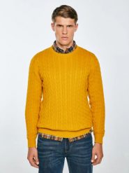 Sweter męski ze splotem warkoczowym żołty Amaris 201. Żółte swetry przez głowę męskie Big Star, l, bez wzorów, z dzianiny, bez kołnierzyka. Za 229.99 zł.