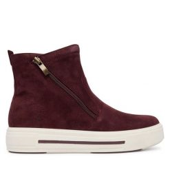 Botki Caprice. Czerwone botki damskie Caprice, bez obcasa, na płaskiej podeszwie, bez zapięcia. Za 409.99 zł.
