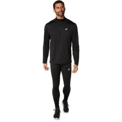 Koszulka z długim rękawem i zamkiem błyskawicznym 1/2 Asics Core. Czarne koszulki sportowe męskie Asics, l, bez wzorów, z materiału, bez kołnierzyka, bez ramiączek, do biegania. Za 233.60 zł.