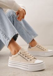 Beżowe Trampki o Klasycznym Fasonie na Platformie Opheme. Brązowe obuwie sportowe damskie Renee, bez wzorów, trekkingowe. Za 79.99 zł.