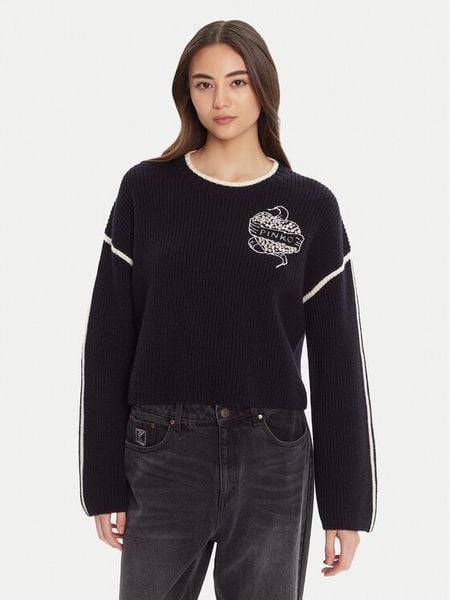 PINKO Sweter Alicudi 105397 A2PK Granatowy Regular Fit. Niebieskie swetry damskie Pinko, m, bez wzorów, z wełny, bez kołnierzyka, bez ramiączek, bez kaptura. Za 1,069.00 zł.