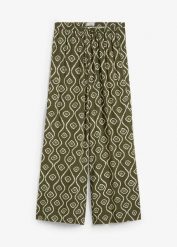 Spodnie z gumką w talii, z lejącej wiskozy. Zielone spodnie materiałowe damskie bonprix, bez wzorów, z wiskozy. Za 119.99 zł.