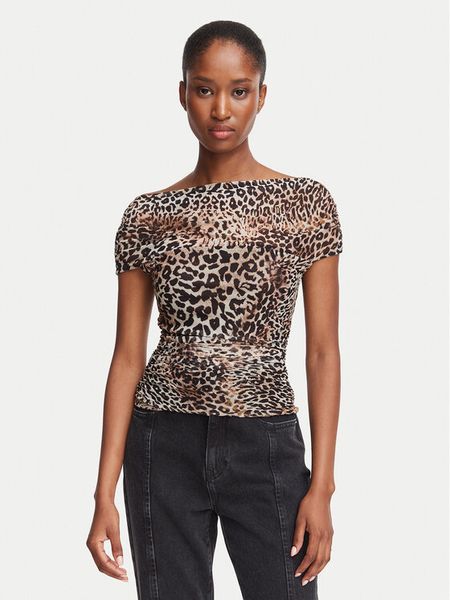 Guess Bluzka W6BP45 K6608 Brązowy Regular Fit. Brązowe bluzki damskie Guess, s, z aplikacjami, bez kołnierzyka, bez ramiączek. Za 214.99 zł.