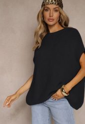 Czarny Sweter z Bawełną w Stylu Nietoperza Nilariella. Czarne swetry damskie Renee, bez wzorów, z bawełny, biznesowe, bez kołnierzyka, bez ramiączek, bez kaptura. Za 139.99 zł.