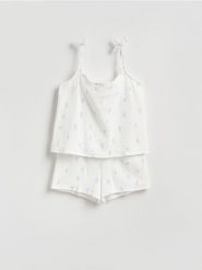 Muślinowa piżama dwuczęściowa - złamana biel. Piżamy damskie Reserved, l, bez wzorów, z bawełny, bez ramiączek. Za 99.99 zł.