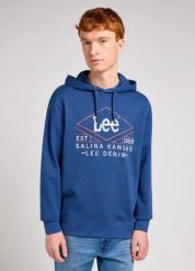 LEE MĘSKA BLUZA Z KAPTUREM LEE HOODIE DRAMA NAVY 112349514. Niebieskie bluzy męskie Lee, m, bez wzorów, z kapturem. Za 179.99 zł.