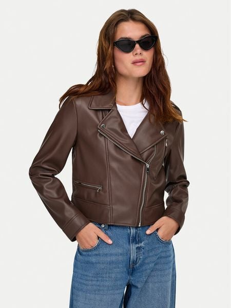 ONLY Kurtka z imitacji skóry Carmen 15361396 Brązowy Regular Fit. Brązowe kurtki damskie Only, xl, bez wzorów, ze skóry, bez kaptura. Za 199.99 zł.