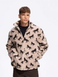 Bluza z imitacji baranka - beżowy. Brązowe bluzy męskie Reserved, l, bez wzorów, z dzianiny, bez kaptura. Za 199.99 zł.