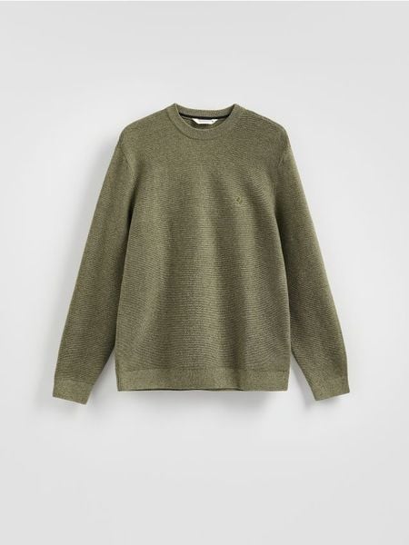 Sweter z domieszką lyocellu - ciemnozielony. Zielone swetry przez głowę męskie Reserved, l, bez wzorów, z dzianiny, bez kołnierzyka. W wyprzedaży za 69.99 zł.