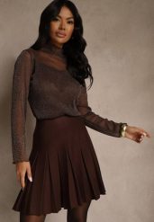 Brązowa Spódnica High Waist z Wiskozą Zdobiona Plisami Coroxera. Brązowe spódnice damskie Renee, m, z aplikacjami, z wiskozy, eleganckie, z podwyższonym stanem, mini. Za 89.99 zł.