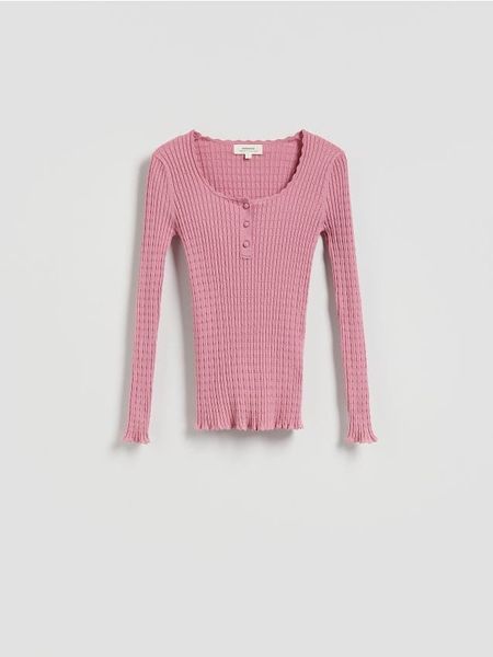 Sweter z wiskozy - brudny róż. Czerwone swetry damskie Reserved, l, bez wzorów, z dzianiny, bez kołnierzyka, bez ramiączek, bez kaptura. Za 139.99 zł.