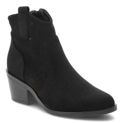 Botki damskie S.Barski o eleganckim fasonie z ażurową cholewką i stabilnym obcasem w stylu kowbojek czarne, HY62-8147 Black. Czarne kozaki damskie S.BARSKI, z jeansu, bez obcasa, na obcasie. Za 179.00 zł.