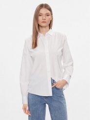 Tommy Hilfiger Koszula Essential WW0WW40543 Biały Regular Fit. Białe bluzki damskie Tommy Hilfiger, bez wzorów, z bawełny, biznesowe, bez kołnierzyka, bez ramiączek. Za 279.99 zł.