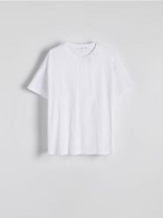 T-shirt regular z merceryzowanej bawełny - biały. Białe t-shirty damskie Reserved, l, bez wzorów, z bawełny, bez kołnierzyka. W wyprzedaży za 29.99 zł.