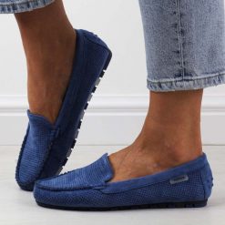 Niebieskie ażurowe zamszowe mokasyny damskie Potocki 09301. Niebieskie mokasyny damskie POTOCKI, z zamszu, eleganckie. Za 149.00 zł.