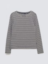 Bluzka damska w paski granatowa Vensa 403. Niebieskie bluzki damskie Big Star, l, bez wzorów, z dzianiny, eleganckie, bez kołnierzyka, bez ramiączek. Za 119.99 zł.