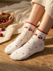 Wysokie skarpetki z motywem wiśni 4 pack - kremowy. Białe skarpety damskie Sinsay, bez wzorów. Za 12.99 zł.