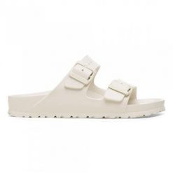 Klapki damskie Birkenstock Arizona Eva. Białe klapki damskie Birkenstock, bez wzorów, z materiału, sportowe, bez obcasa. Za 139.00 zł.