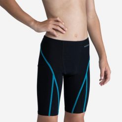 Spodenki pływackie Jammer dla dzieci Nabaiji Fina 900. Czarne kąpielówki dla chłopców Decathlon, bez wzorów, z elastanu, długie. Za 249.99 zł.